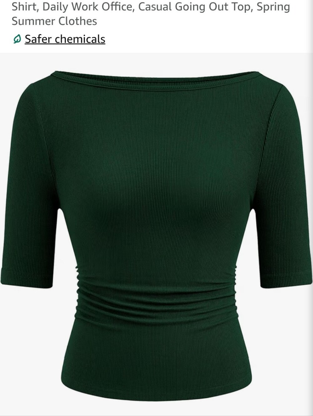 Ribbed Boatneck Short Sleeve Top in Deep Green